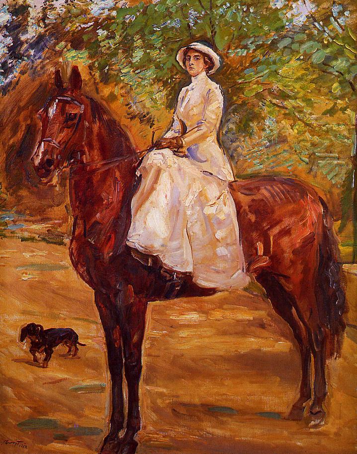 Dame im weissen Reitkleid zu Pferde by Max Slevogt,A3(16x12")Poster