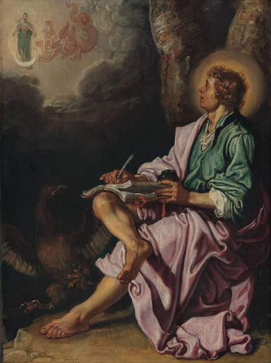 Saint John the Evangelist on Patmos, vintage artwork by Pieter Lastman, 12x8" (A4) Poster