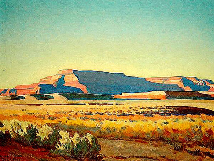 Striped Mesa, vintage artwork by Maynard Dixon, 12x8