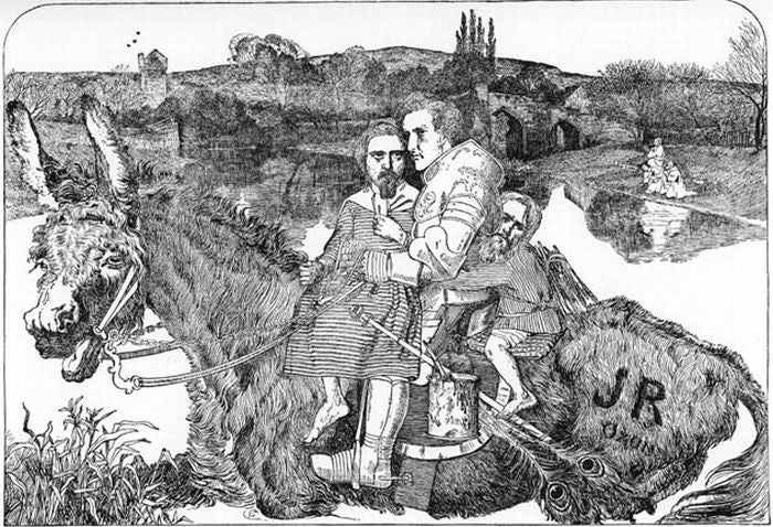 A Nightmare of Sir Isumbras at the Ford, vintage artwork by Anthony Frederick Sandys, 12x8" (A4) Poster