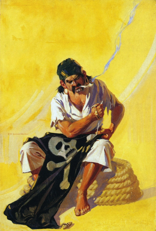 Mending the Pirate Flag, vintage artwork by Frank Xavier Leyendecker, 12x8" (A4) Poster