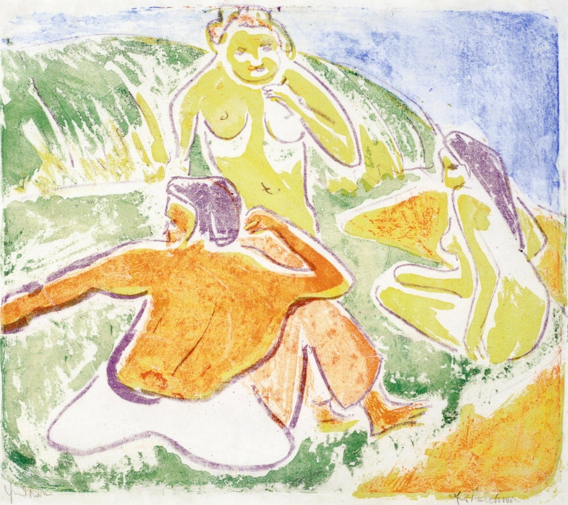 Bathers Picnic, vintage artwork by Ernst Ludwig Kirchner, 12x8" (A4) Poster