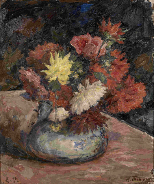 Still Life with Dahlias, vintage artwork by Leonid Osipovich Pasternak, 12x8" (A4) Poster