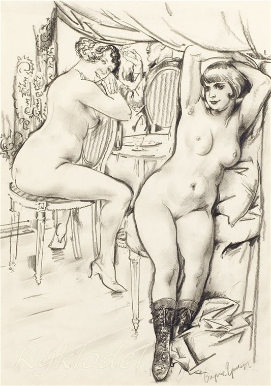 Brothel Scene, vintage artwork by Boris Grigoriev, 12x8" (A4) Poster