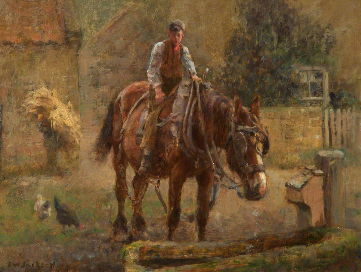 Drinking Trough, vintage artwork by Frederick William Jackson, 12x8" (A4) Poster