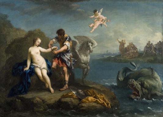 Perseus Freeing Andromeda, vintage artwork by Jacopo Amigoni, 12x8" (A4) Poster