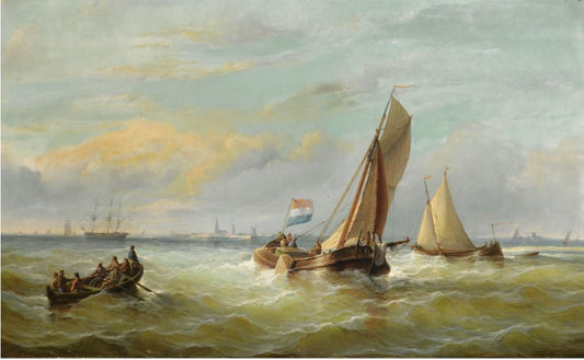 Fishing Boats on Choppy Waters, vintage artwork by Christiaan Cornelis Kannemans, A3 (16x12") Poster Print