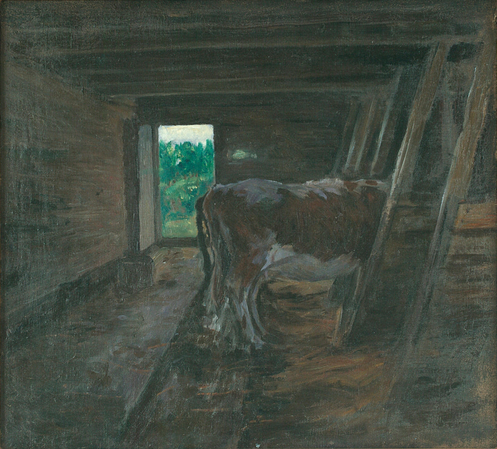 Cowshed Interior, vintage artwork by Nicolai Astrup, 12x8" (A4) Poster