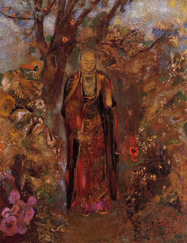 Buddah Walking among the Flowers, vintage artwork by Odilon Redon, 12x8" (A4) Poster