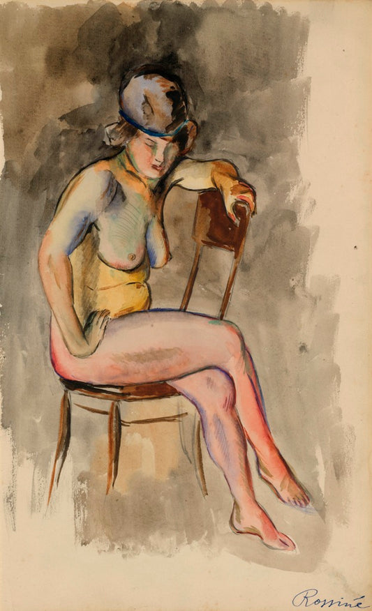 Nude with a Hat, vintage artwork by Vladimir Baranoff-Rossine, 12x8" (A4) Poster