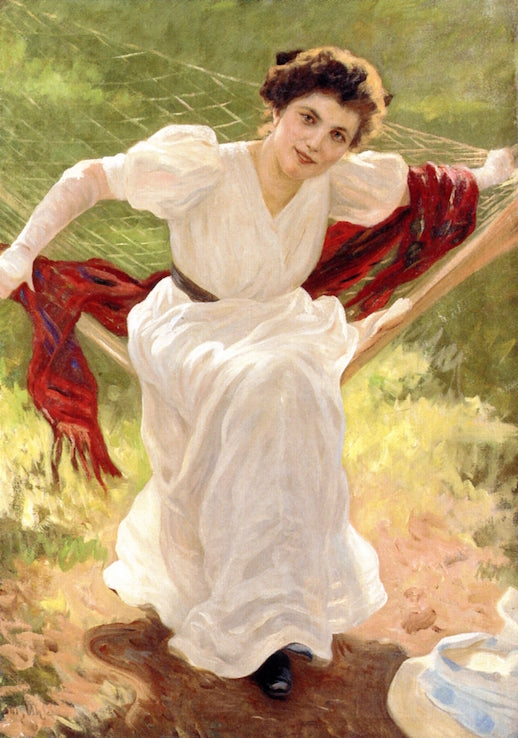 Lounging in the Hammock, vintage artwork by Louis Uhl, 12x8" (A4) Poster