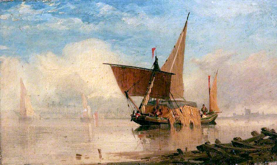 Hay Barge off Yarmouth, Norfolk, vintage artwork by Miles Edmund Cotman, A3 (16x12") Poster Print