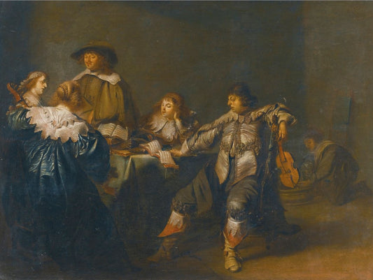 An Elegant Company Making Music in an Interior, vintage artwork by Pieter Codde, 12x8" (A4) Poster