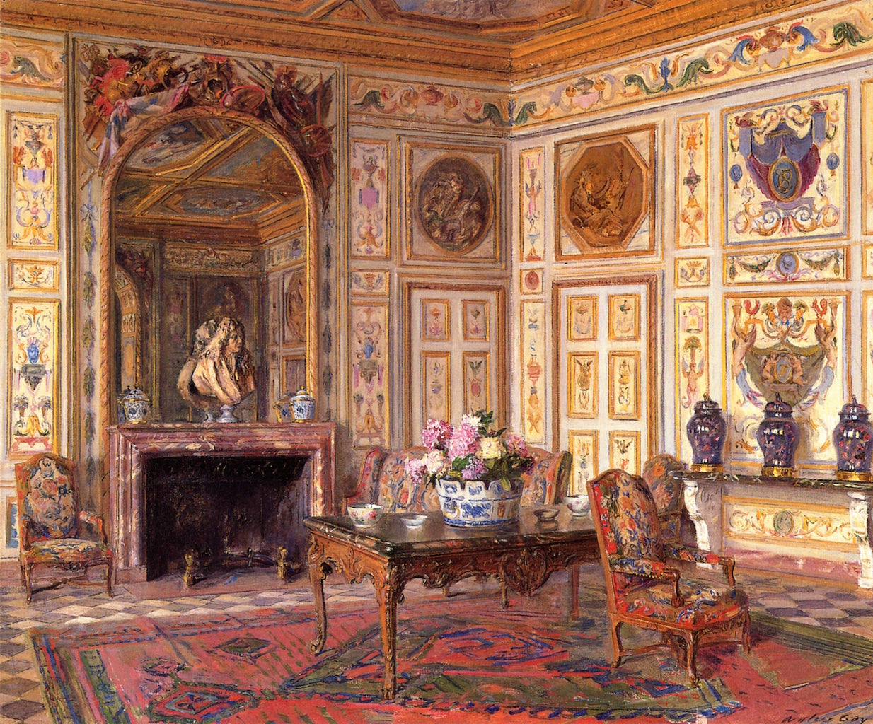 Summer Salon, Vaux-le-Vicomte, vintage artwork by Walter Gay, 12x8" (A4) Poster
