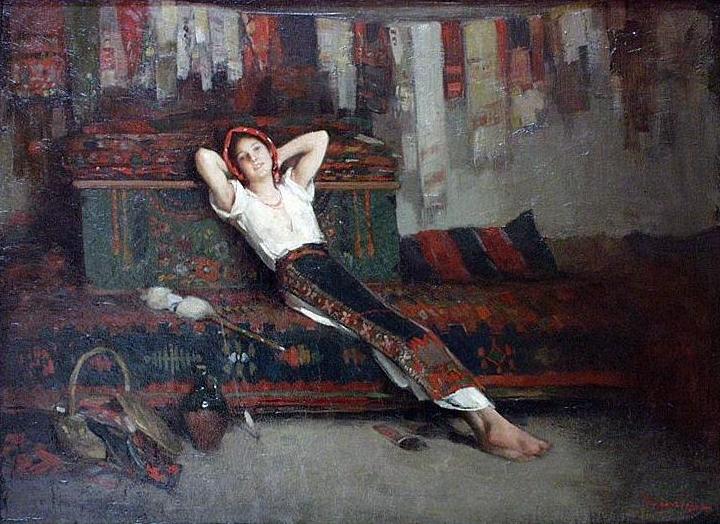 Girl with Her Dowry, vintage artwork by Nicolae Grigorescu, 12x8" (A4) Poster