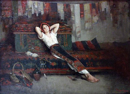 Girl with Her Dowry, vintage artwork by Nicolae Grigorescu, 12x8" (A4) Poster