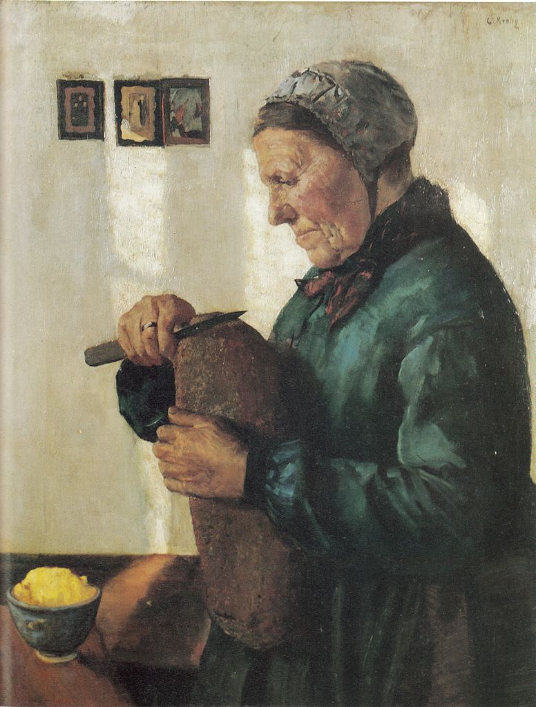 Woman Cutting Bread, vintage artwork by Christian Krohg, 12x8" (A4) Poster