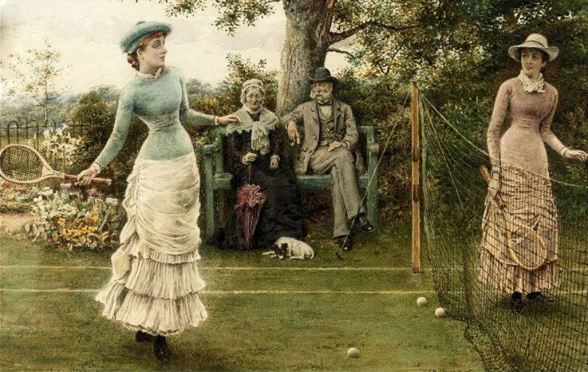 A Game of Tennis, vintage artwork by George Goodwin Kilburne, 12x8" (A4) Poster