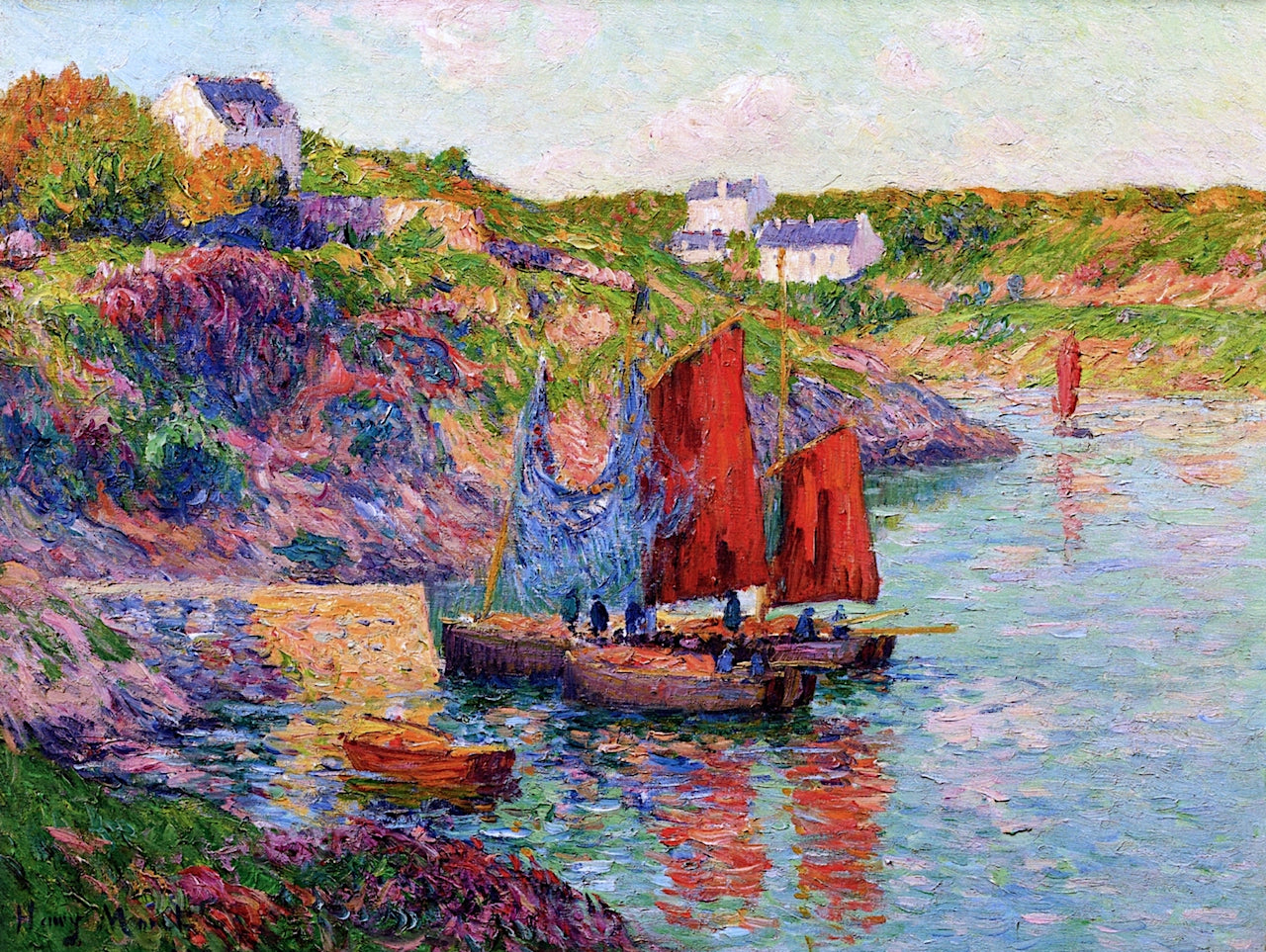 Doëlan, Fishing Boats, vintage artwork by Henry Moret, 12x8" (A4) Poster