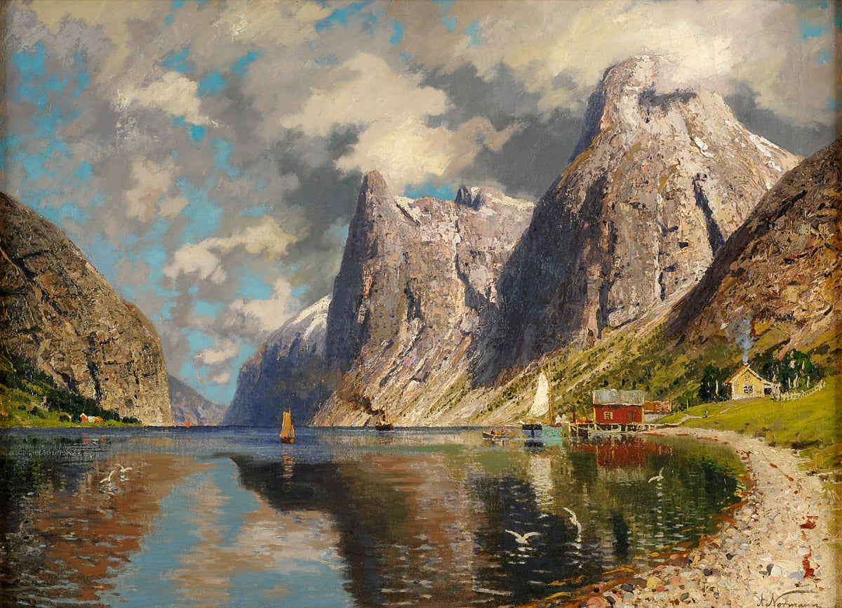 Summer on the Fjord, vintage artwork by Adelsteen Normann, 12x8" (A4) Poster