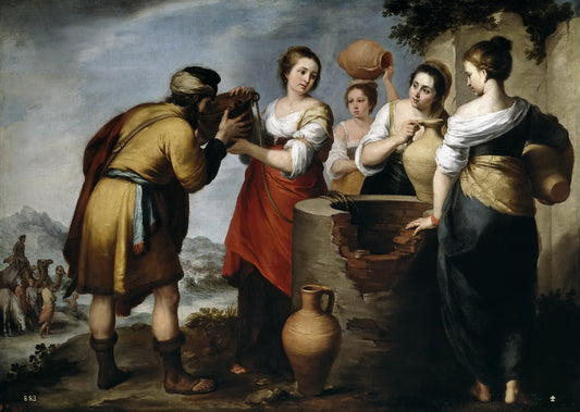Rebecca and Eliezer, vintage artwork by Bartolome Esteban Murillo, 12x8" (A4) Poster