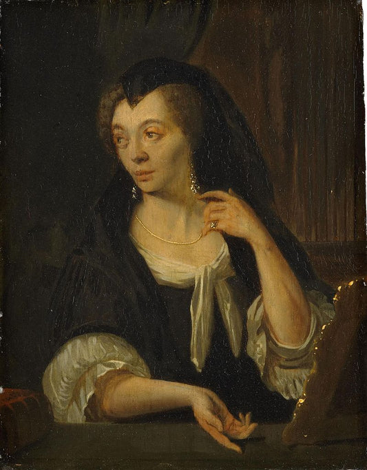 Portrait of Anna de Hooghe, the painter's fourth wife, vintage artwork by Ludolf Backhuysen, 12x8" (A4) Poster