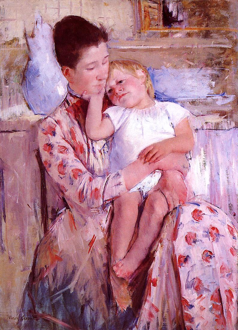 Emmie and Her Child, vintage artwork by Mary Cassatt, 12x8" (A4) Poster