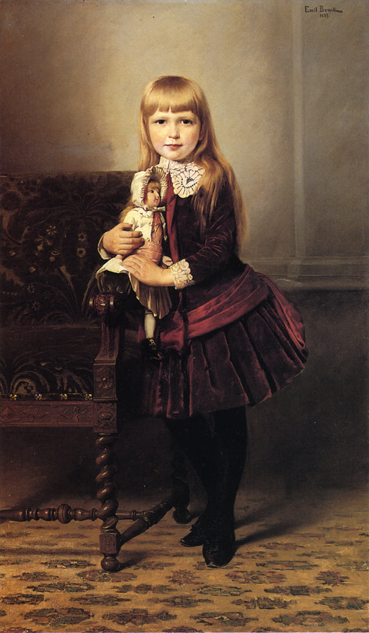 Portrait of a Young Girl Holding a Doll by Emil Brack,A3(16x12")Poster