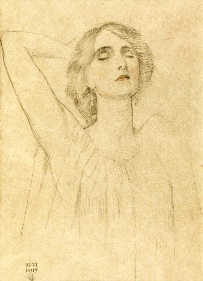 Sketch of a Woman, vintage artwork by Joseph Edward Southall, 12x8" (A4) Poster