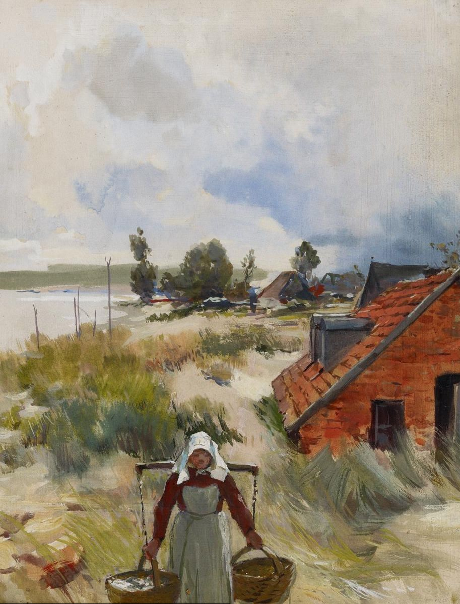 Fishing village on the Baltic Sea, vintage artwork by Walter Moras, 12x8" (A4) Poster