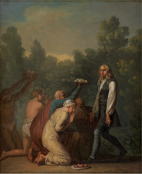 Niels Klim receives the Homage of the Quamites, vintage artwork by Nicolai Abraham Abildgaard, 12x8" (A4) Poster