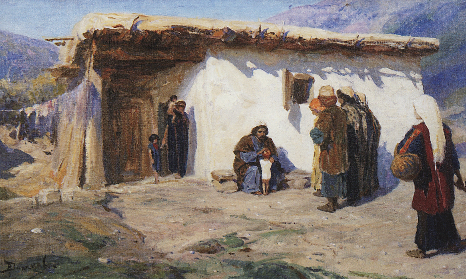Children Brought to Jesus, vintage artwork by Vasily Polenov, 12x8" (A4) Poster