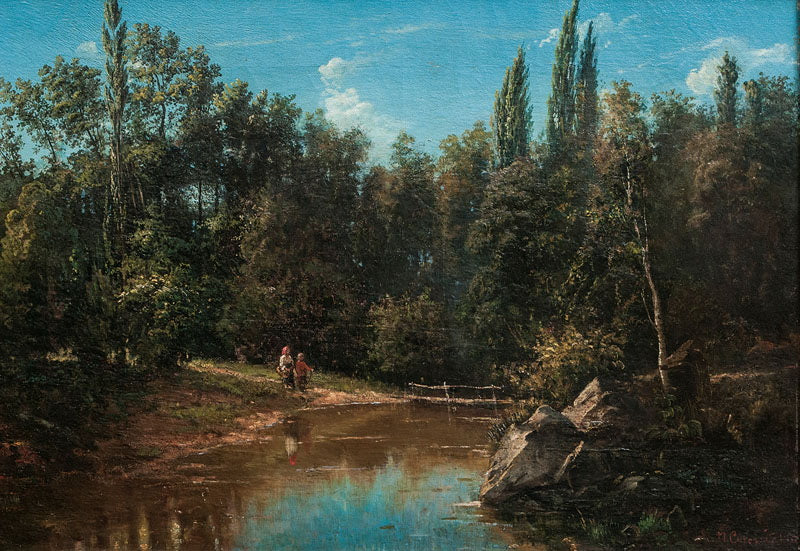 Children by  a River, vintage artwork by Petr Sukhodolsky, 12x8" (A4) Poster