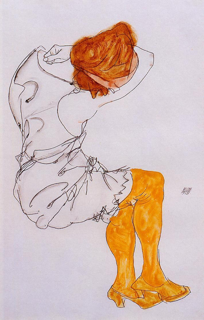 Das Schlafende Madchen, vintage artwork by Egon Schiele, 12x8