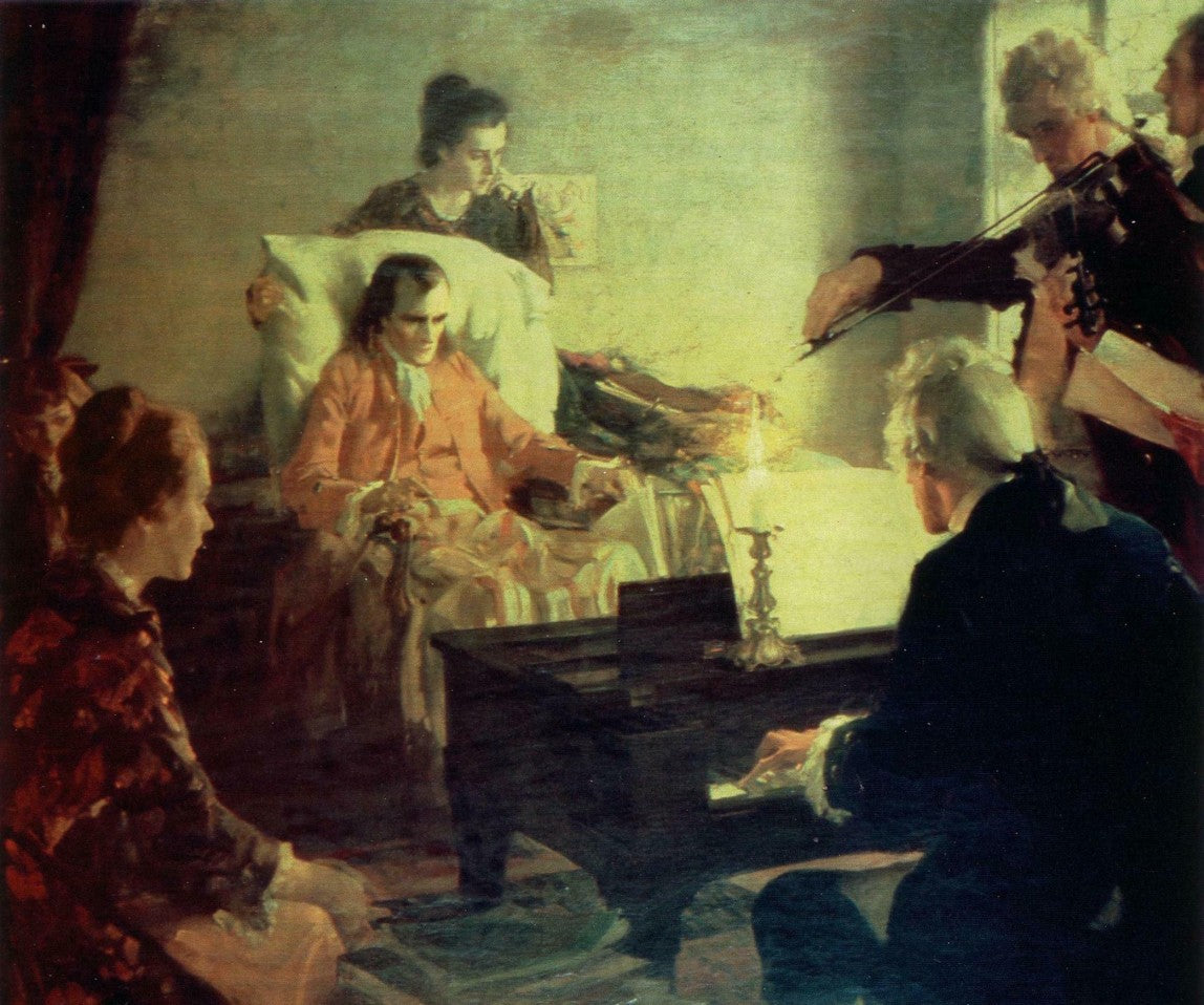 The death of Mozart, vintage artwork by Charles Edward Chambers, 12x8" (A4) Poster
