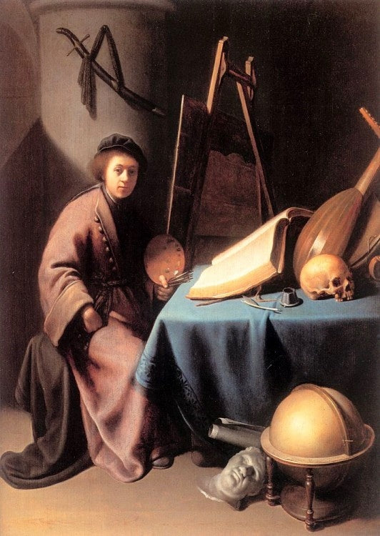 A Painter in His Studio, vintage artwork by Gerrit Dou, 12x8" (A4) Poster