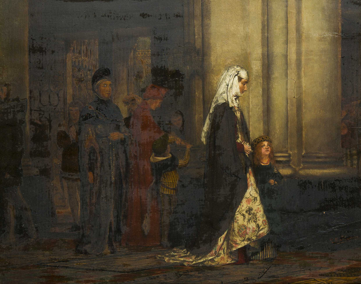 Entering church in the fourteenth century, vintage artwork by Sir Lawrence Alma-Tadema, 12x8" (A4) Poster