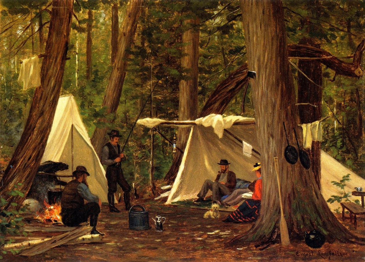 Camp at Mooeshead Lake, Maine, vintage artwork by Ernest Wadsworth Longfellow, 12x8" (A4) Poster