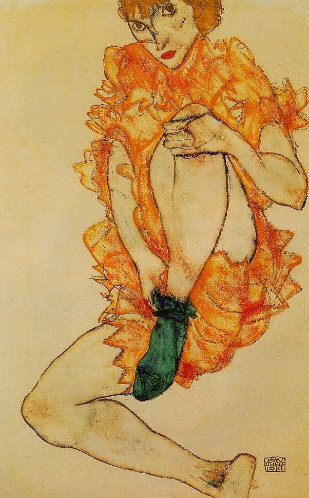 The Green Stocking, vintage artwork by Egon Schiele, 12x8" (A4) Poster