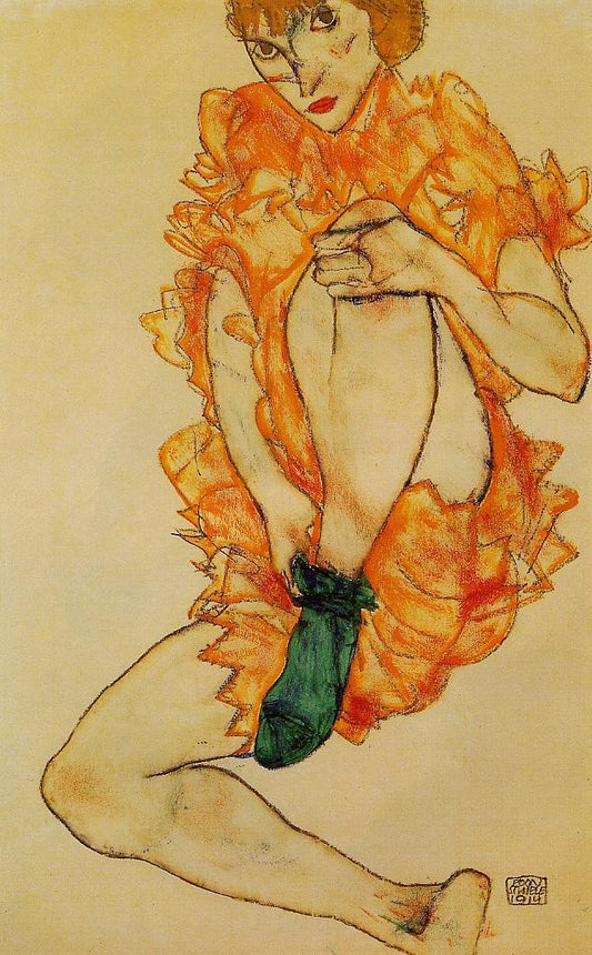 The Green Stocking, vintage artwork by Egon Schiele, 12x8" (A4) Poster