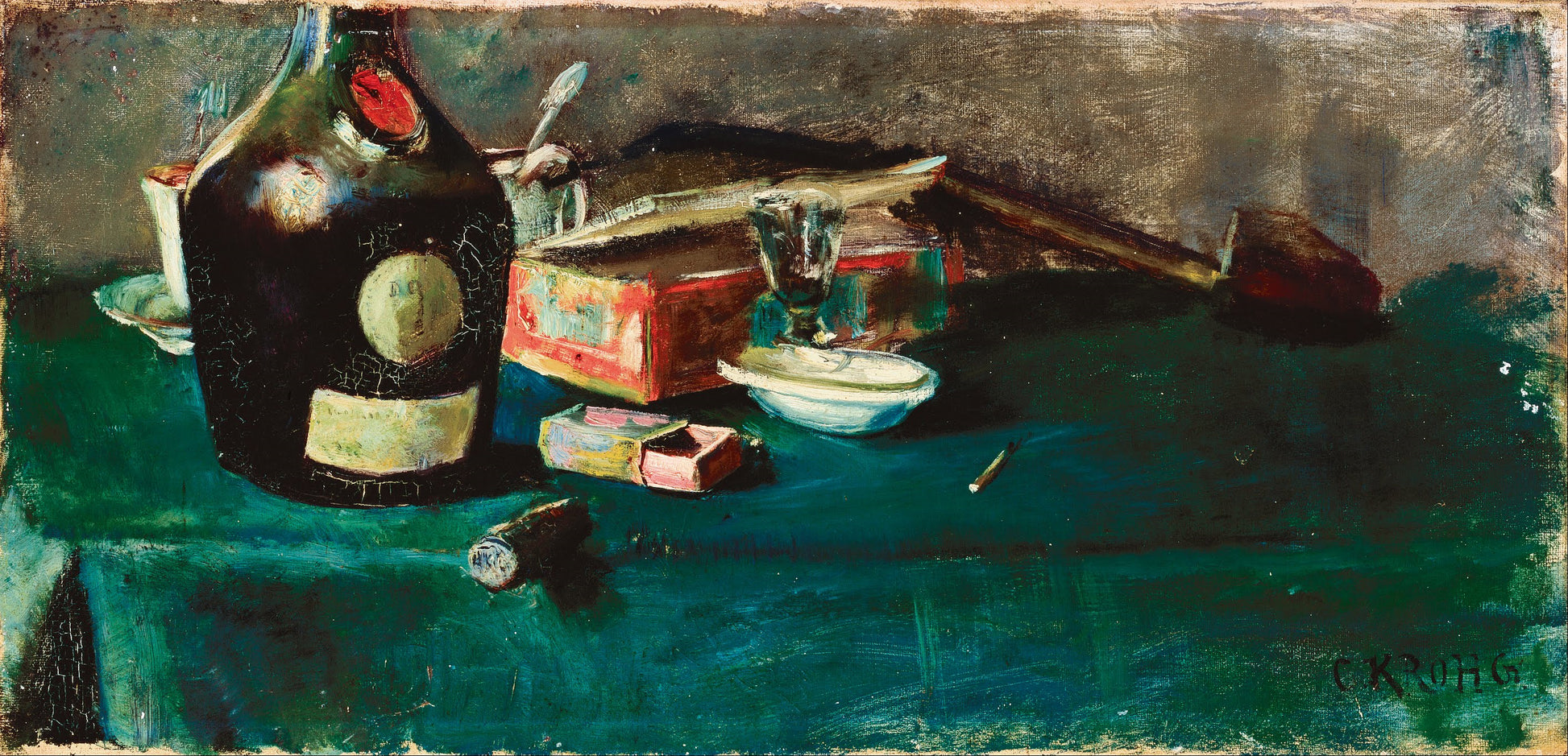 Still life with a D.O.M. Bottle, vintage artwork by Christian Krohg, 12x8" (A4) Poster