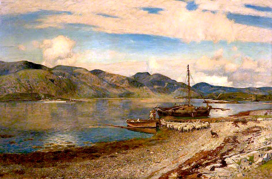 Loch Linnhe at Port Appin, Argyllshire, vintage artwork by Sir David Scott Murray, 12x8" (A4) Poster