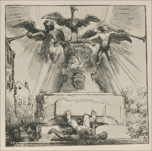 An Allegorical Piece:  The Phoenix of the Statue Overthrown, vintage artwork by Rembrandt van Rijn, 12x8" (A4) Poster