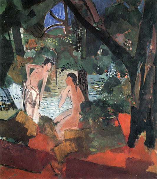 Two Women by  a River, vintage artwork by Oskar Moll, 12x8" (A4) Poster