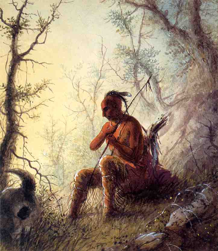 Sioux Indian at a Grave, vintage artwork by Alfred Jacob Miller, A3 (16x12") Poster Print