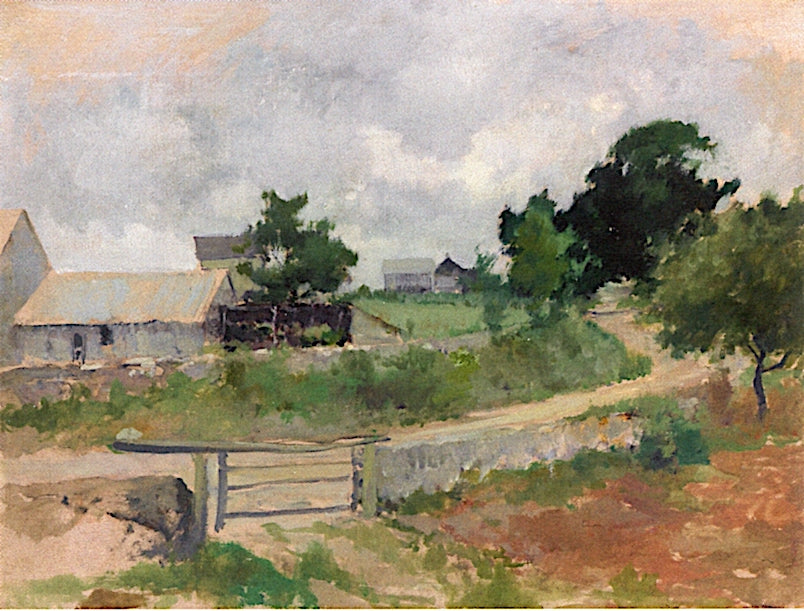 The Farm, Branchville, vintage artwork by John Twachtman, 12x8" (A4) Poster