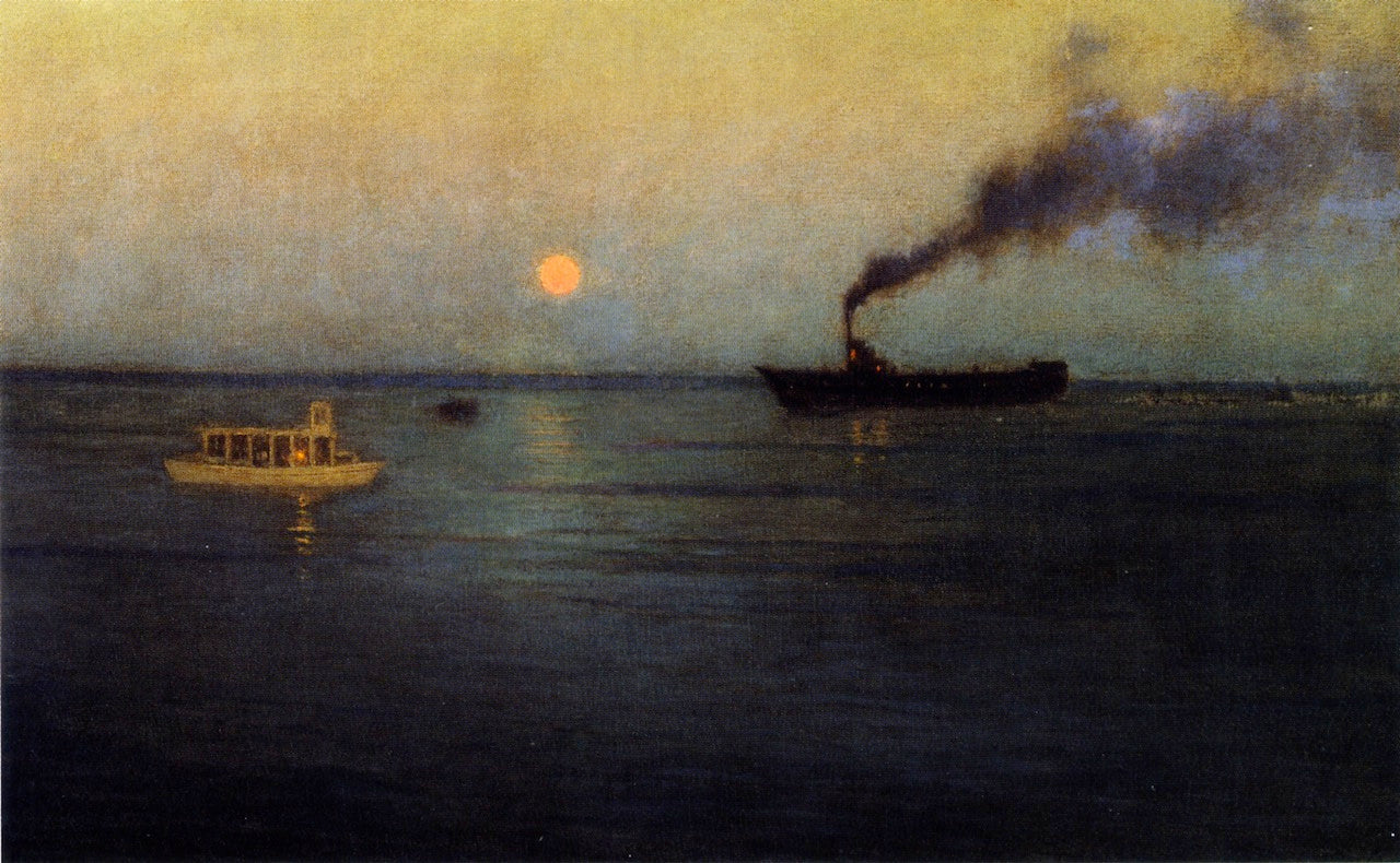 Rosy Moon off Charleston Harbor, vintage artwork by Lowell Birge Harrison, 12x8" (A4) Poster