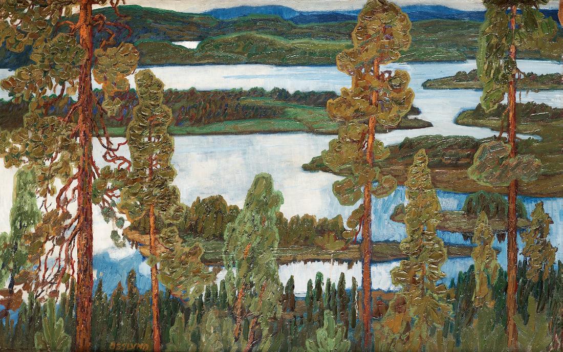 Summer Landscape from Norrland, vintage artwork by Helmer Osslund, 12x8" (A4) Poster