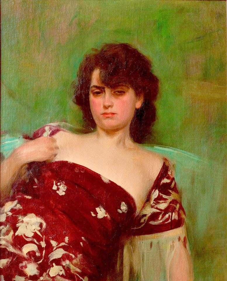 Júlia en granate, vintage artwork by Ramon Casas y Carbó, 12x8" (A4) Poster