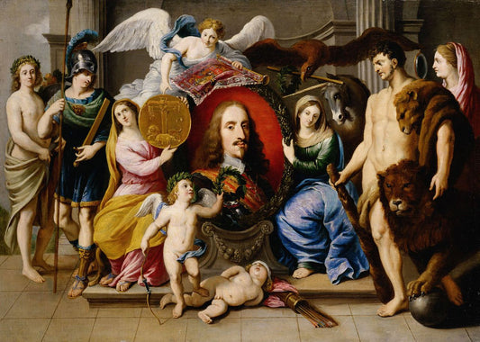 Allegory on Archduke Leopold Wilhelm, vintage artwork by Jan van den Hoecke, 12x8" (A4) Poster